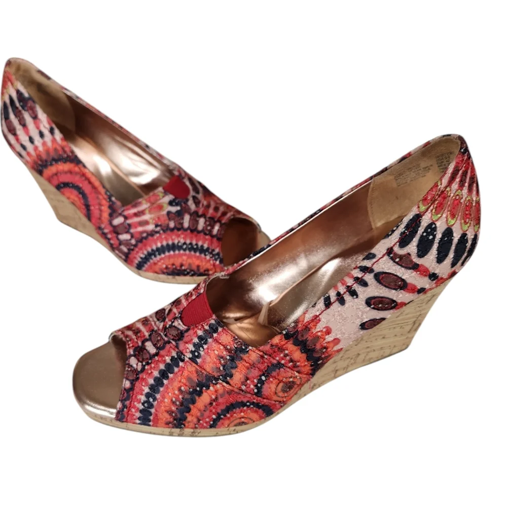 Faded Glory Cork Colorful Peep Toe Wedge size 9.5
